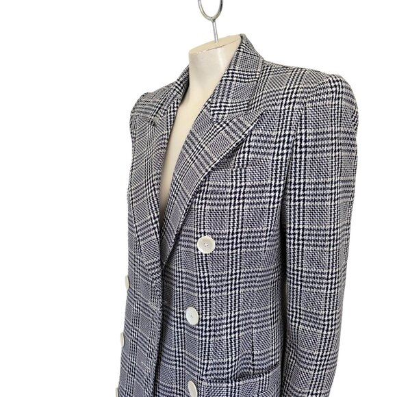 VTG 80s RAFAEL Houndstooth Plaid Double Breasted Structured Blazer SZ 6 - Picture 3 of 14